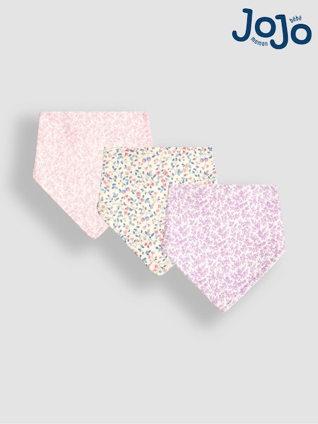 JoJo Maman Bébé White Baby Ditsy Dribble Bibs 3 Pack (B04493) | €17