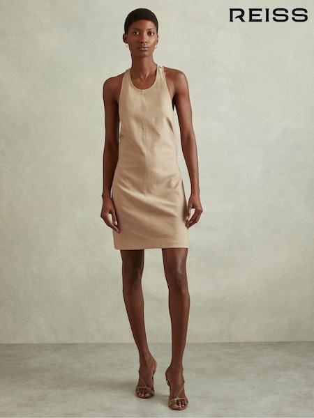Reiss Neutral Cecily Wool Strappy Tie Back Mini Dress (B04593) | €80