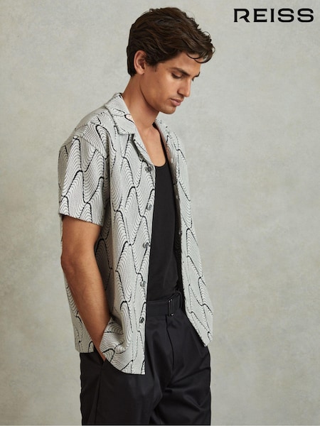 Reiss Enzzo Jacquard Cuban Collar Shirt (B04613) | ‏714‏₪