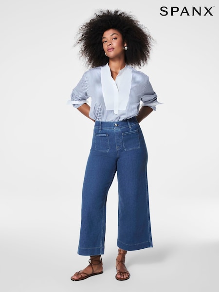 SPANXshape™ Every Wear Cropped Wide Leg Jeans with Patch Pockets, Washed Blue (B04665) | €172