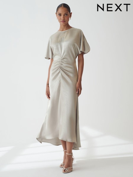Серебряный - Ruched Satin Crinkle Midi Dress (B04686) | €21