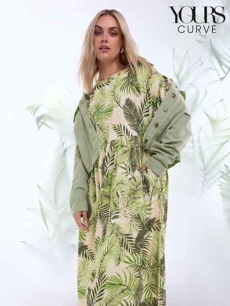 Zielony - Yours Curve Tropical Print Pure 100% Cotton Midaxi Dress (B04724) | 60 zł