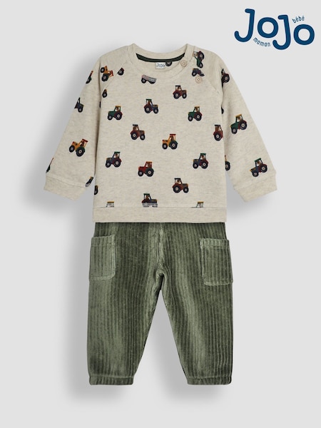 JoJo Maman Bébé Natural Tractor Tiger Print Sweatshirt & Velour Cargo Jogger Set (B04779) | €47
