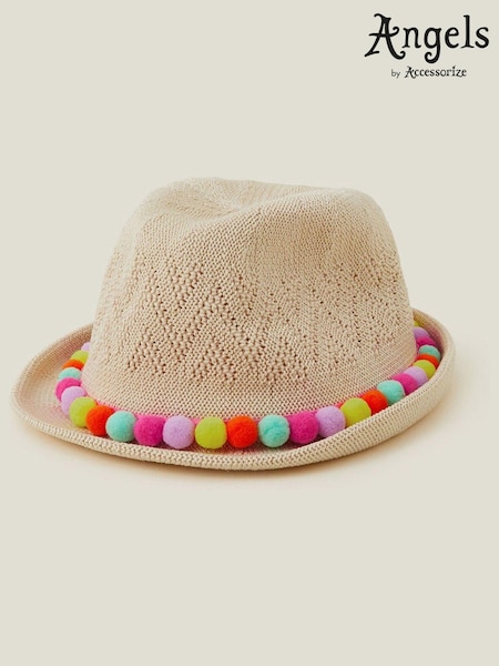 Angels By Accessorize Natural Girls Pom Pom Packable Trilby Hat (B04790) | €17