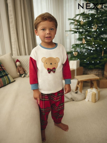 Red Baby Check Bear Single 100% Cotton Pyjamas (12mths-8yrs) (B04804) | AED46 - AED56