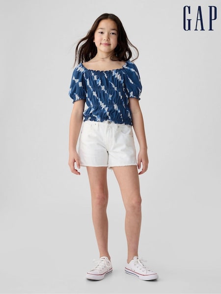 Gap Blue Tie Dye Square Neck Puff Sleeve Smocked Top (4-13yrs) (B04819) | €7