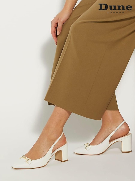 Dune London White Standard Fit Detailed Block Heel Snaffle Cream Slingbacks (B04823) | €57