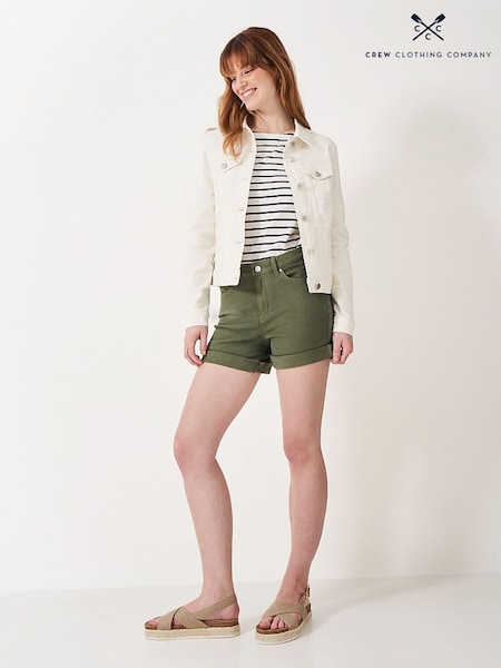 Crew Clothing Green Plain Cotton Fitted Turn Up Shorts (B04860) | €34