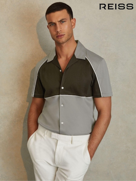 Reiss Gino Mercerised Cotton Colourblock Cuban Collar Shirt (B04887) | €119