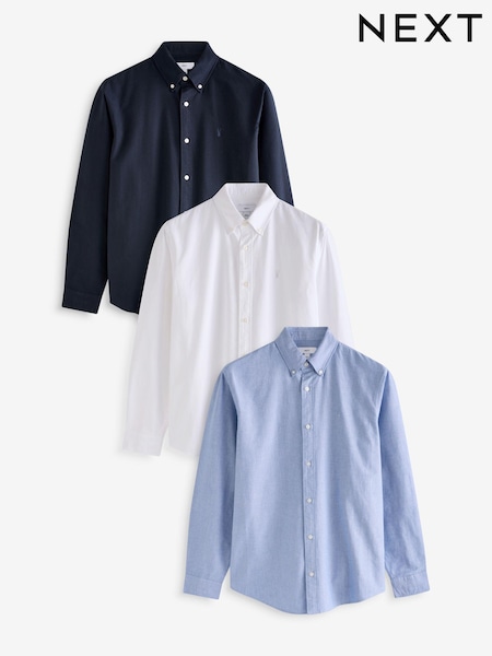 White/Light Blue/Navy Blue 3 Pack 100% Cotton Long Sleeve Oxford Shirts 3 Pack (B04964) | 356 QAR