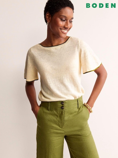 Boden Cream Maggie V-Neck 100% Linen T-Shirt (B04968) | €66