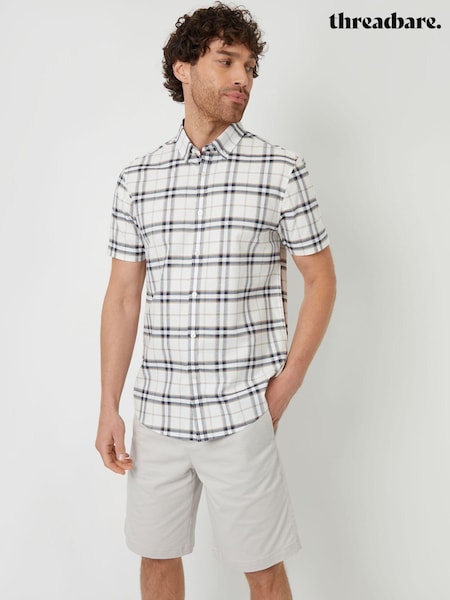 Threadbare Ecru Check 100% Cotton Short Sleeve Check Shirt (B04972) | €25