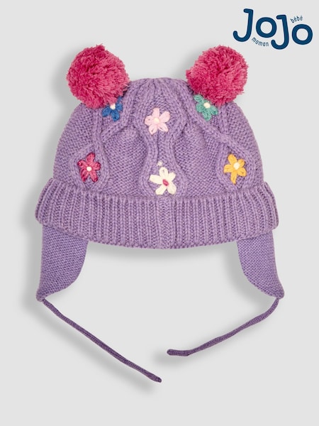 FLIEDER - Jojo Maman Bébé Zopfstrickmütze mit Blumenstickerei (B05001) | 26 €