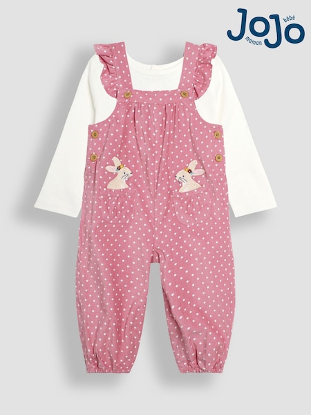 JoJo Maman Bébé Rose Pink Bunny Appliqué Cord Dungarees & Top Set (B05012) | €24