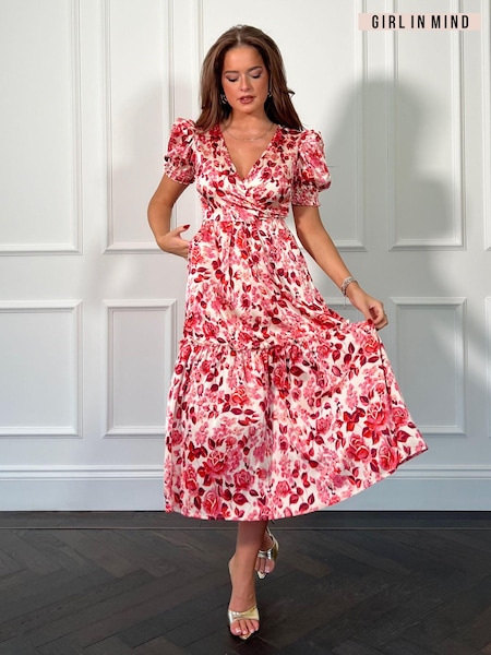 Розовый - Girl In Mind Maya Wrap Tierred Midi Dress (B05064) | €26