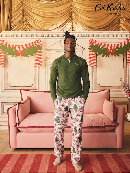 Cath Kidston Green Christmas House Long Sleeve 100% Cotton Pyjamas (B05086) | $97