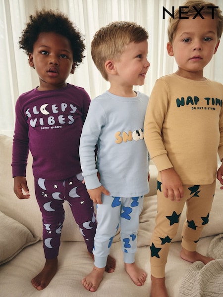 Blau/Stein - 3 Pack Snuggle Pyjamas (9mths-8yrs) (B05099) | 34 € - 43 €