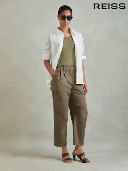 Reiss Khaki Indie Cotton Blend Tapered Combat Trousers (B05148) | ₪1,298