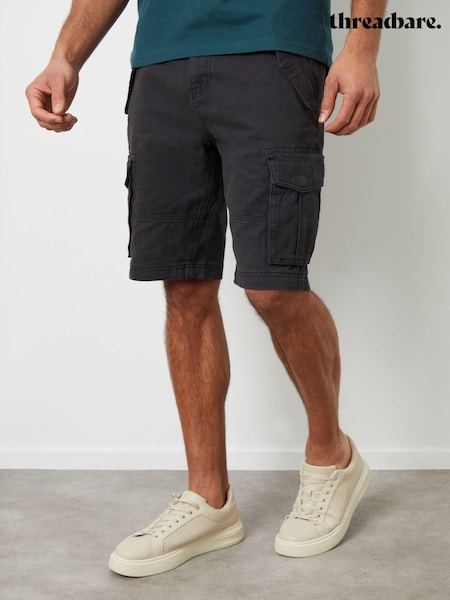 Negru - Pantaloni scurți utilitari din sarg de bumbac cu 100% Threadbare (B05198) | 125 LEI