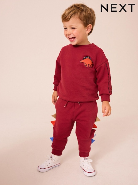 Burgundy Red Dinosaur Spikes Crew Sweatshirt And Joggers Set (3mths-7yrs) (B05220) | EGP1,080 - EGP1,320