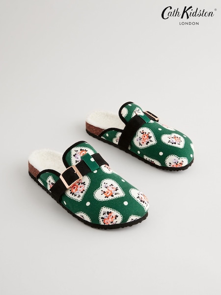 Cath Kidston Green Heart Mule Slippers (B05252) | $66