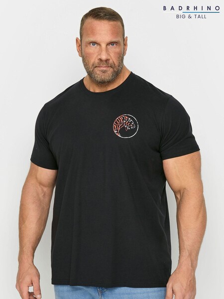 BadRhino Big & Tall Black 100% Cotton Tiger Palm Print T-Shirt (B05282) | 67 SAR
