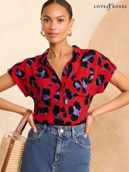 Love & Roses Roll Sleeve Utility Shirt (B05289) | 146 LEI