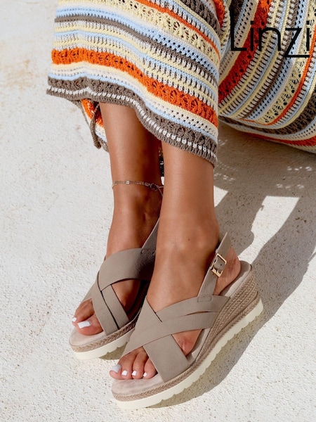 Linzi Natural Myla Sling Back Wedge Espadrille Sandals With Cross Over Front Strap (B05305) | €47