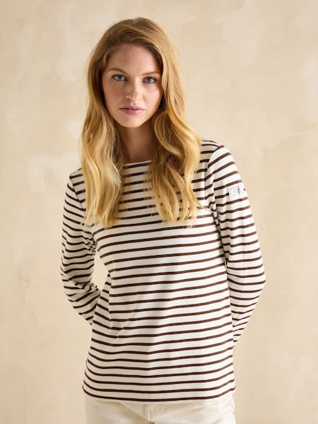 Joules Harbour Brown/Cream Boat Neck Breton Top (B05315) | $52