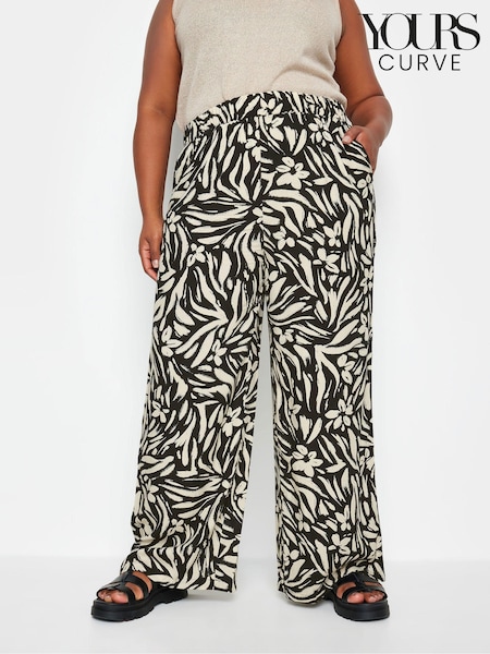 Yours Curve Black Floral Print Wide Leg Trousers (B05323) | €31