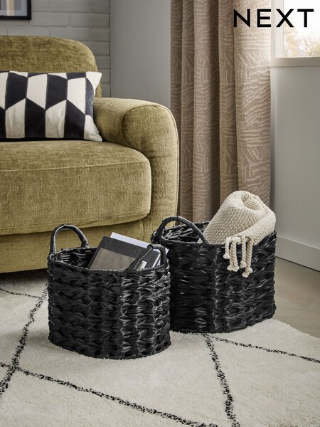 Set of 2 Black Woven Plastic Storage Baskets (B05343) | $70