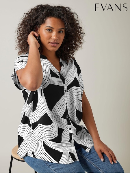 Evans Curve Linear Print Black Blouse (B05375) | 144 QAR