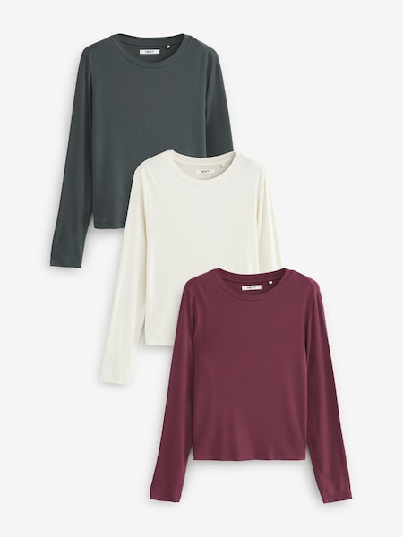 Wine/Ecru/Grey TENCEL™ Long Sleeve Tops 3 Pack (B05405) | 81 QAR