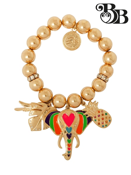 Bibi Bijoux Gold Tone Mosaic Elephant Statement Ball Bracelet (B05492) | AED116