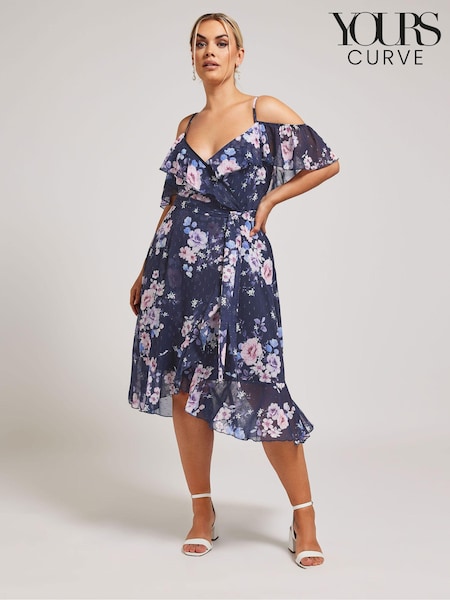 Темно-синий - Your Curve Floral Print Ruffle Hem Dress (B05646) | €86