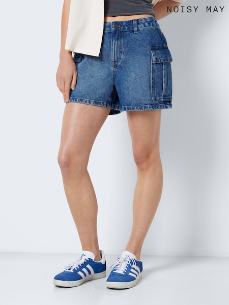 Albastru - Bermude cargo din bumbac Noisy May Mom 100% Denim (B05682) | 93 LEI