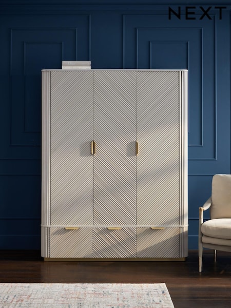Light Grey Valencia Marble Mango Wood Triple, 2 Drawers Wardrobe (B05702) | €2,825