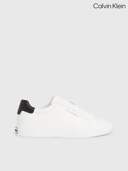 Calvin Klein White Leather Lace-Up Trainers (B05722) | AED320