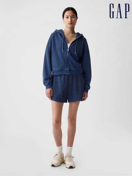 Gap Blue Cotton Textured Zip Up Cropped Hoodie (B05809) | €20.50