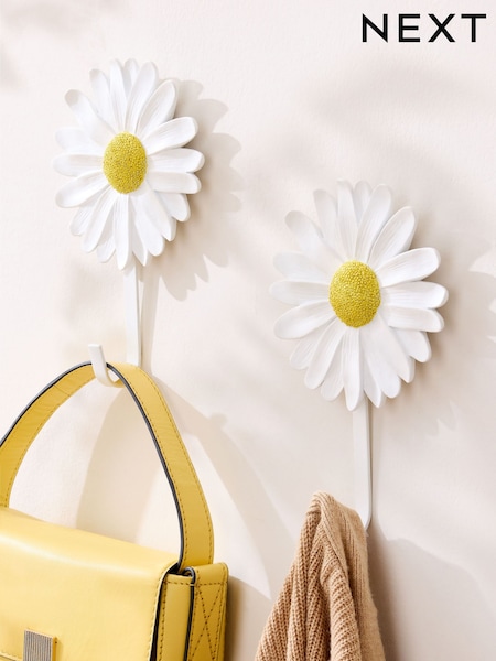 Set of 2 White Yellow Daisy Flower Hooks (B05852) | $32