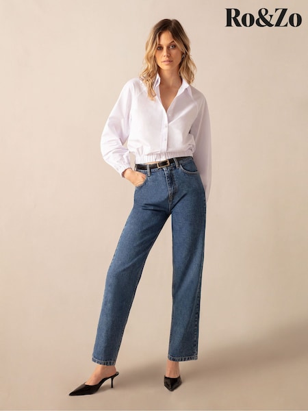 Ro&Zo Cotton Elastic Hem Cropped White Shirt (B05918) | €42