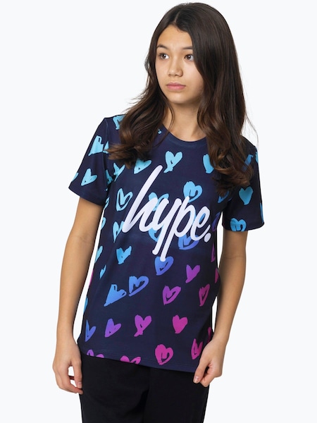 Hype Girls Multi Scribble Hearts Black T-Shirt (B05927) | 149 LEI