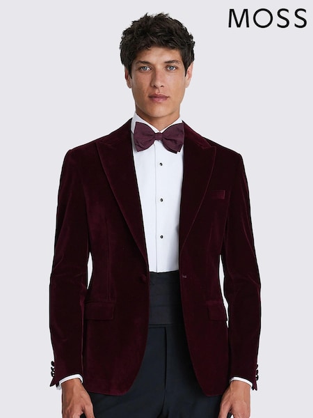 MOSS Burgundy Red Slim Fit Velvet Jacket (B05993) | 737 QAR