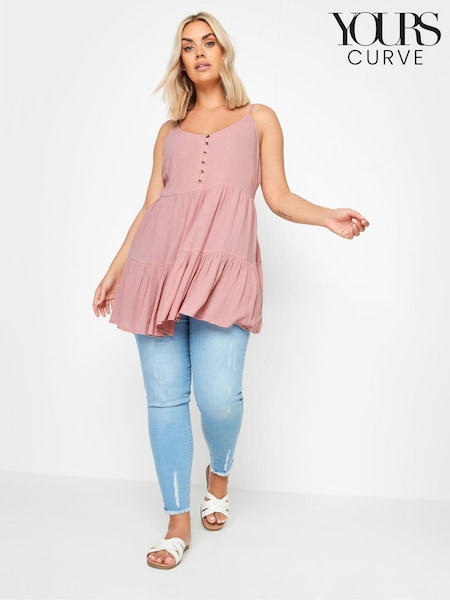Różowy - Yours Curve YOURS Curve Dusty Pink Crinkle Tiered Vest Top (B06071) | 125 zł