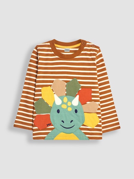 JoJo Maman Bébé Toffee Brown Triceratops Head Appliqué Top (B06132) | €30