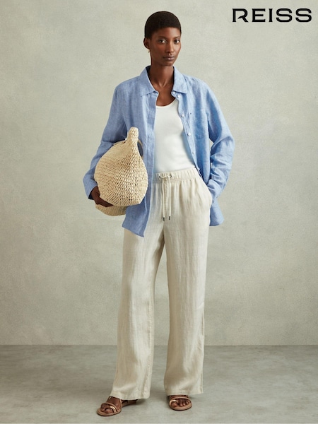 Reiss Blue Belle Linen Button-Through Shirt (B06146) | ₪714