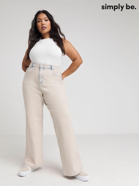 Simply Be Cream Bleach Wash 00s Wide Leg Jeans (B06191) | €21.50