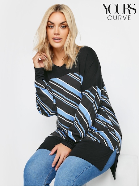 Yours Curve Blue Striped Print Top (B06312) | €35