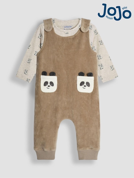 JoJo Maman Bébé Natural Panda Applique Pocket Dungarees And Top Set (B06315) | kr400