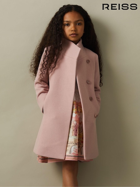 Reiss Pink Kia 9-13 yrs Wool Blend Funnel Neck Coat (B06335) | € 187